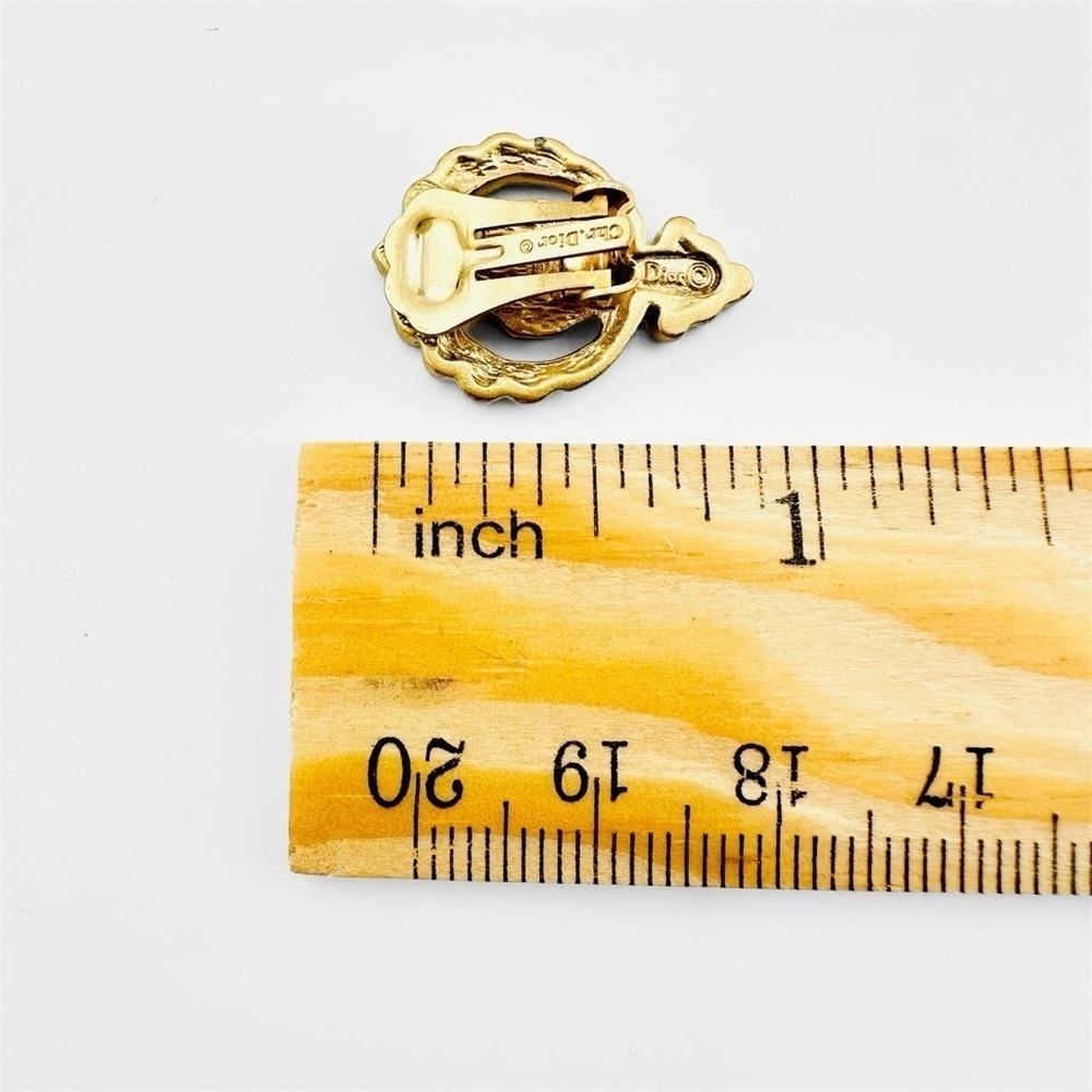 VTG Christian Dior Gold Tone Baroque Double Circles Filigree Clip Earrings - Picture 12 of 14
